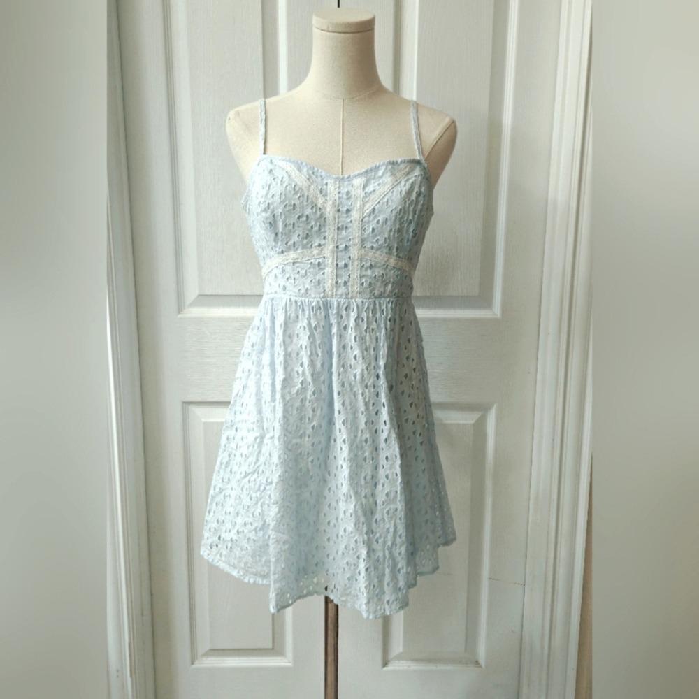 H&M Divided White Eyelet Mini Dress Size 10 Summer Boho Cottagecore Style